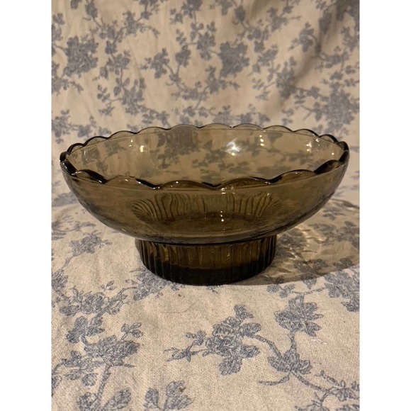 EO Brody Co Smoky Brown Pressed Glass Pedestal Bowl and Thumbprint Vase - Picture 10 of 10